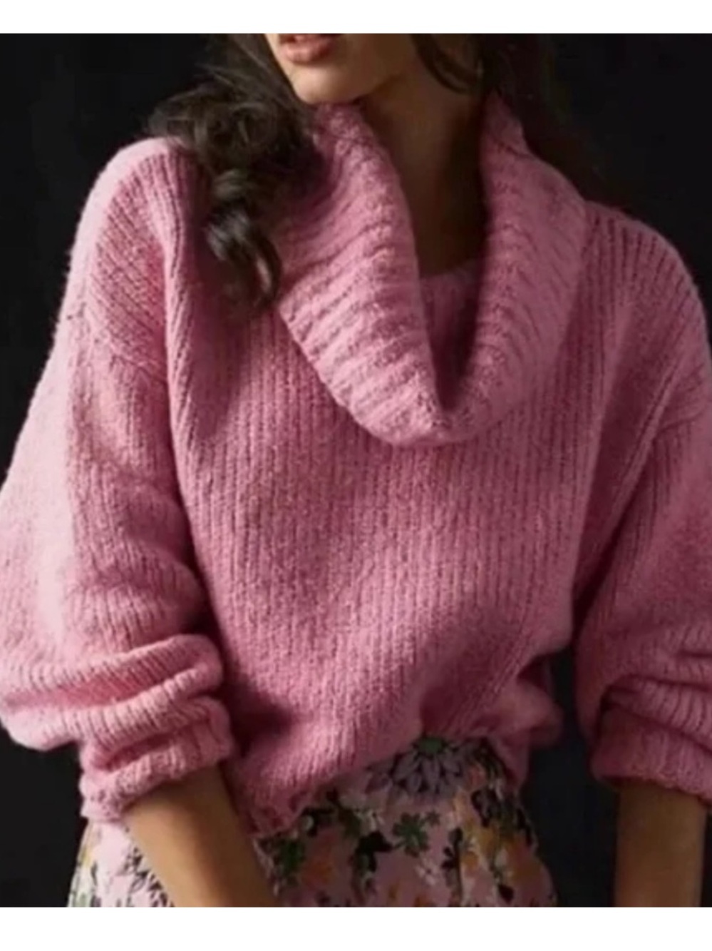 Pilcro Anthropologie Rose Pink Chunky Cowl-Neck Sweater